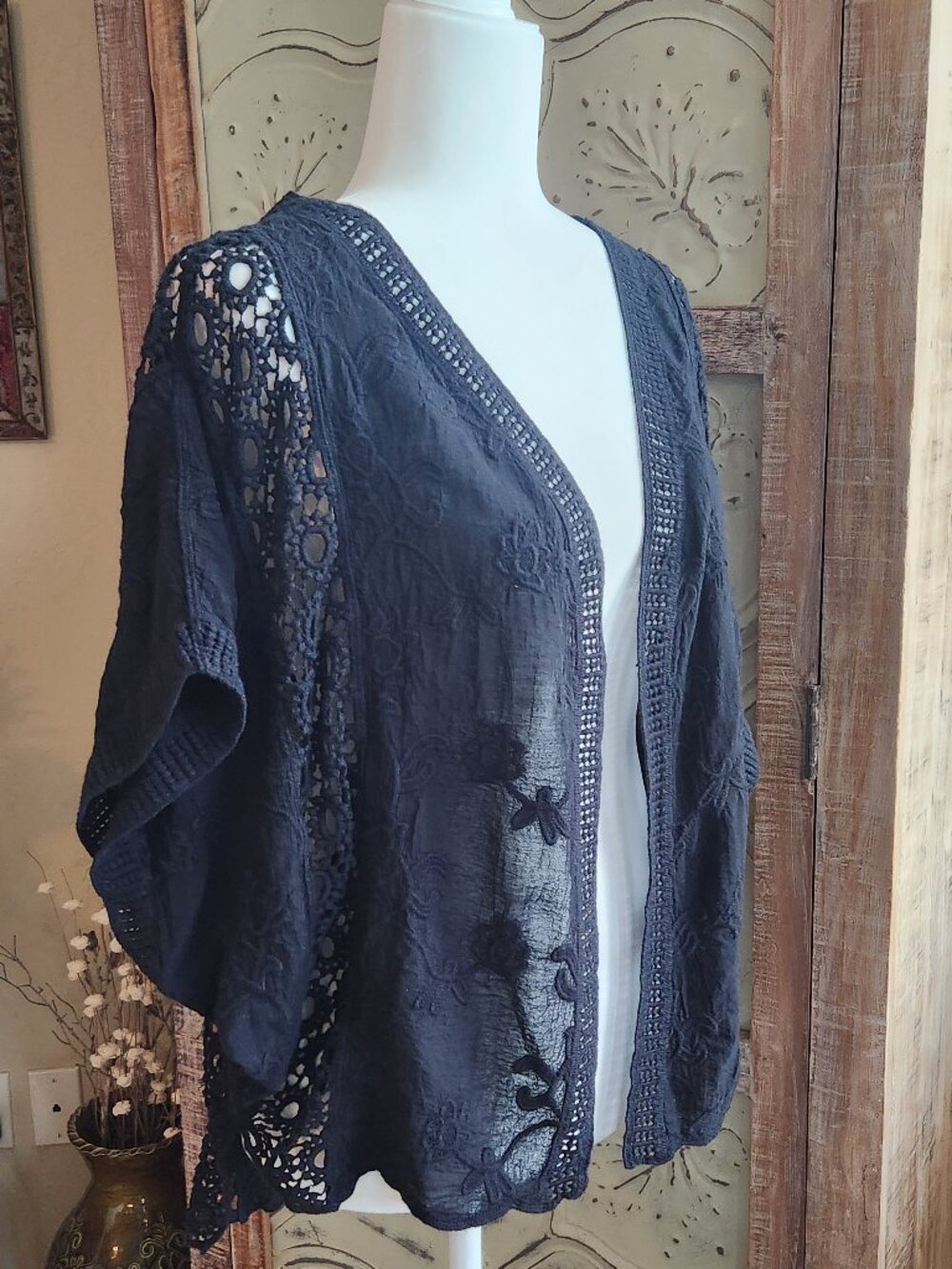 Vince Camuto Embroidered Lace and Crochet Cardigan Shrug Topper